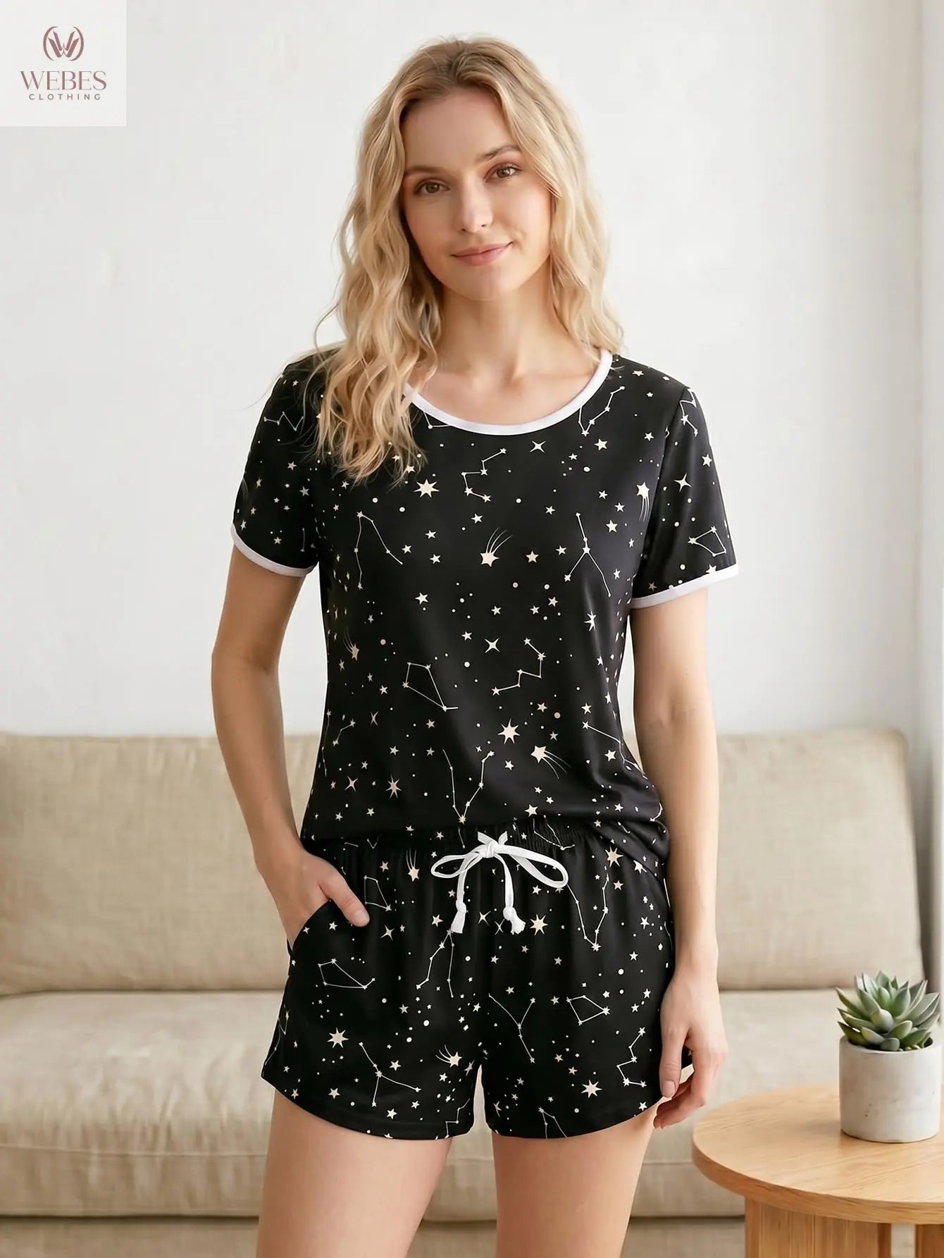 VENTELAN Women's 2 Piece Short Sleeve Pajama Sets Soft Loungewear Summer Sleepwear Pjs Sets with Pockets WEBE CLOTHING