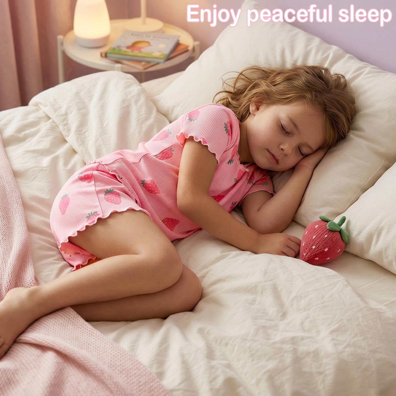 Beinou Girls Pajamas Sets Ribbed Ruffle Short Sleeve Sleepwear Toddler Summer Pjs 2 Pcs Kids Loungewear Outfit 2-9Y
