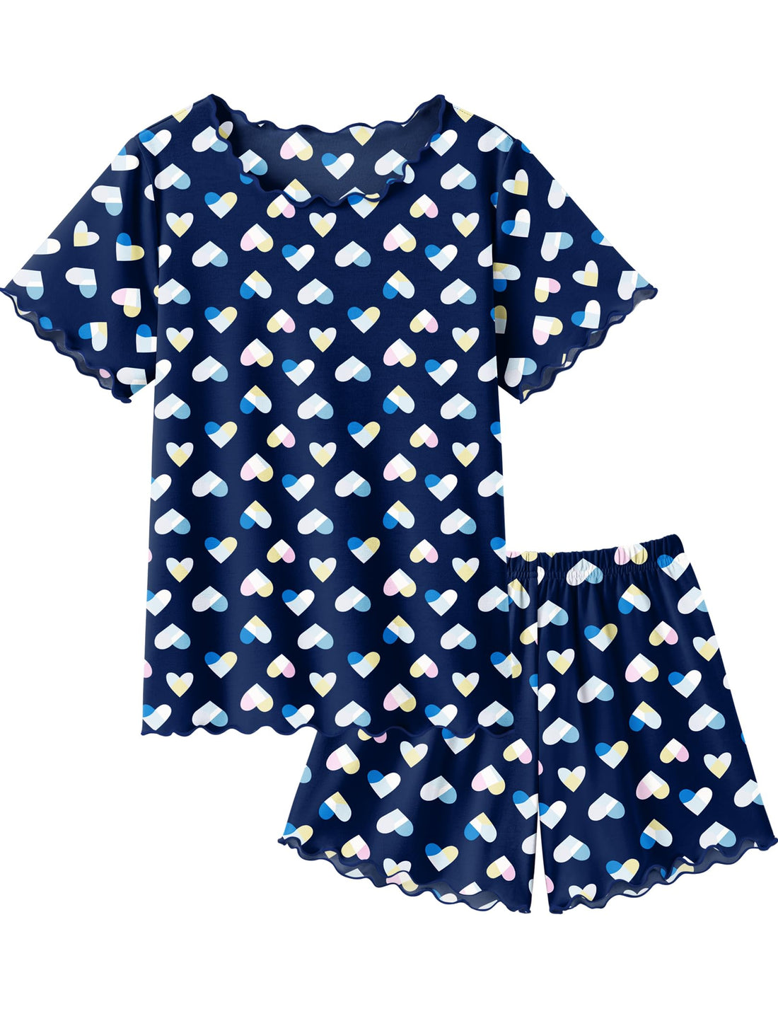 Arshiner Girls Pajama Set Short Sleeve Lounge Set Soft Shirring Summer Sleepwear Pj Sets