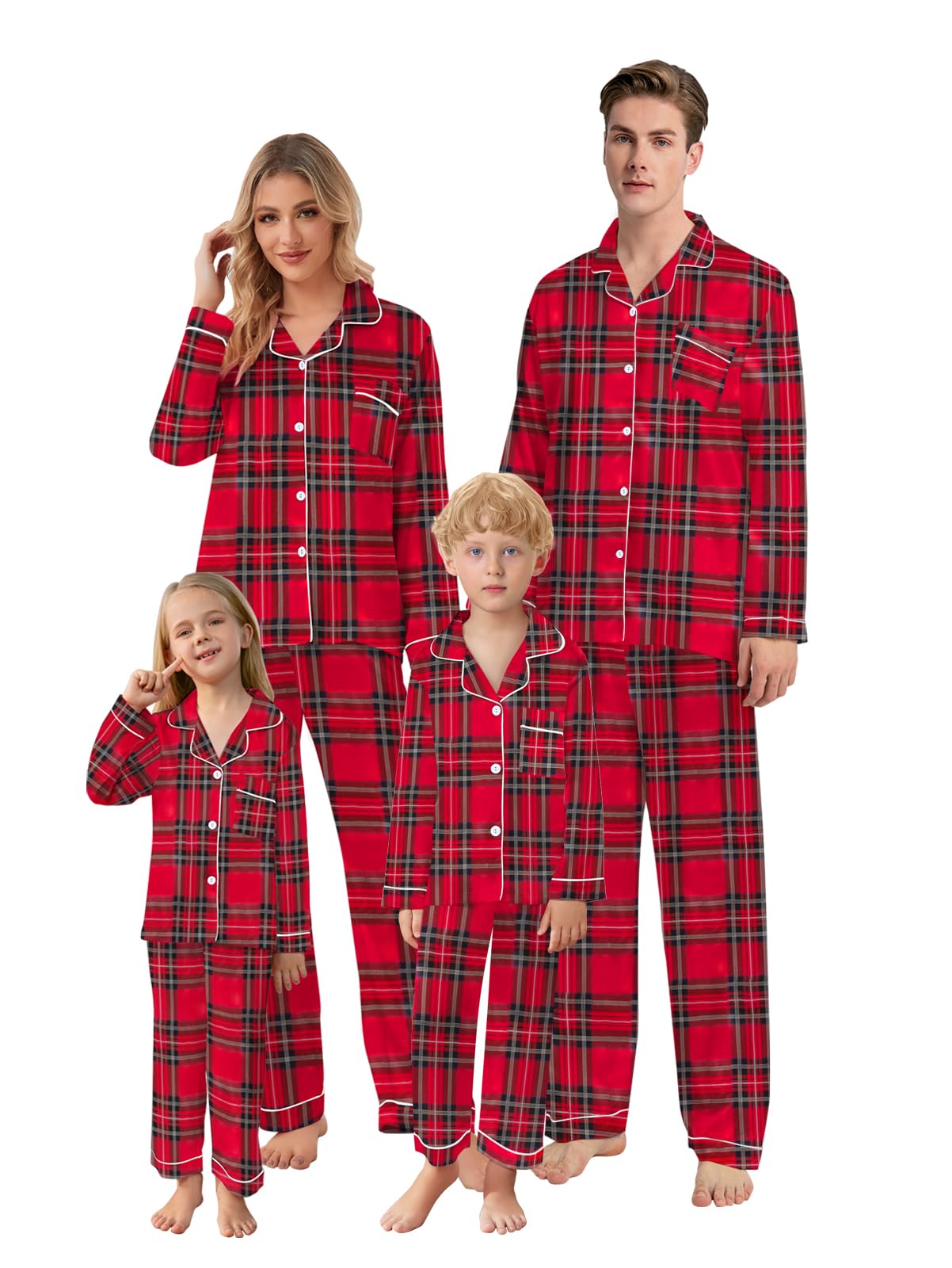 Schbbbta Christmas Family Silk Pajamas Matching Sets Long Sleeve Pj Set Satin Button Down Holiday Sleepwear