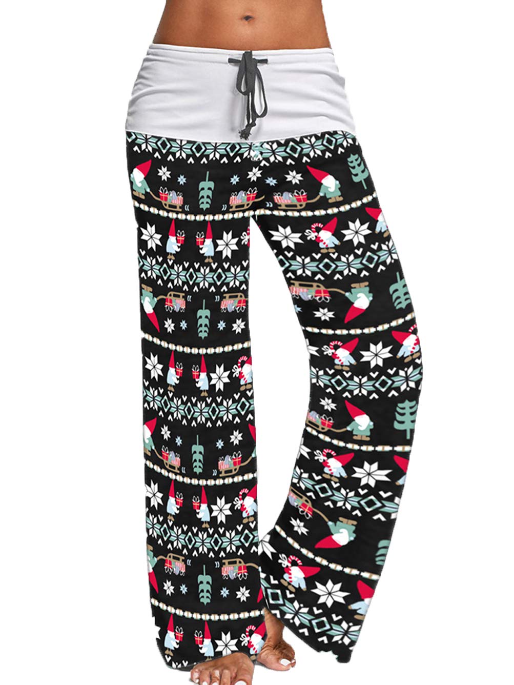 iChunhua Women's Comfy Stretch Floral Print Drawstring Palazzo Wide Leg Lounge Pant