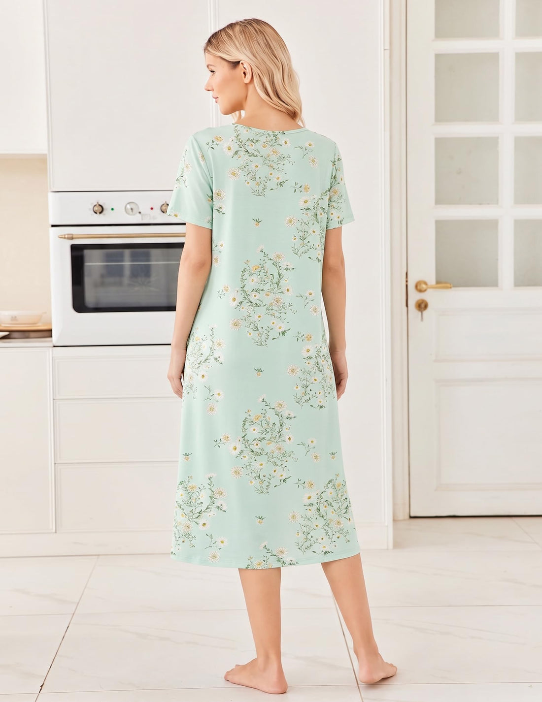 Ekouaer Long Nightgowns for Women Bamboo Viscose Short Sleeve Soft House Dress WEBE CLOTHING
