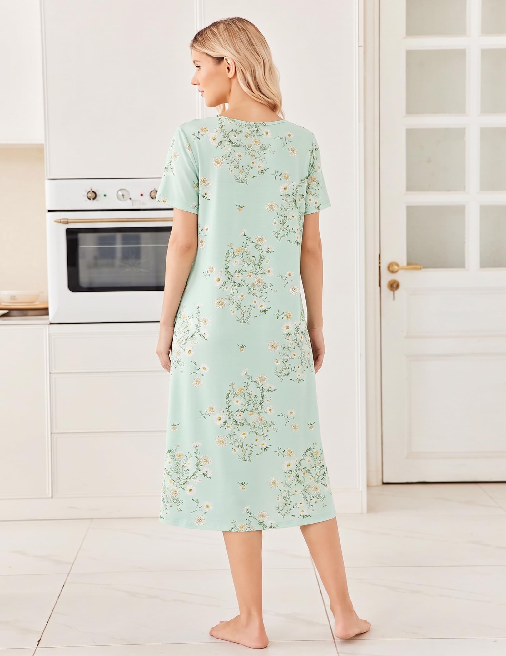 Ekouaer Long Nightgowns for Women Bamboo Viscose Short Sleeve Soft House Dress WEBE CLOTHING