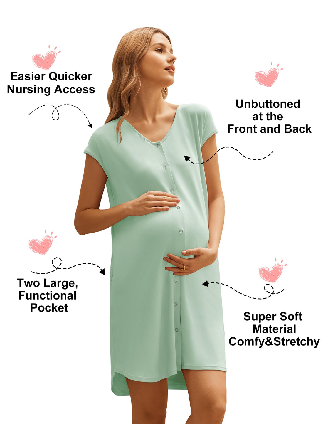 Ekouaer Labor and Delivery Gown for Hospital Birthing Gown Nursing Dress | Open Back Birthing Gown, Maternity Nursing Pajamas Dress Breastfeeding, Button C Section Postpartum Clothes