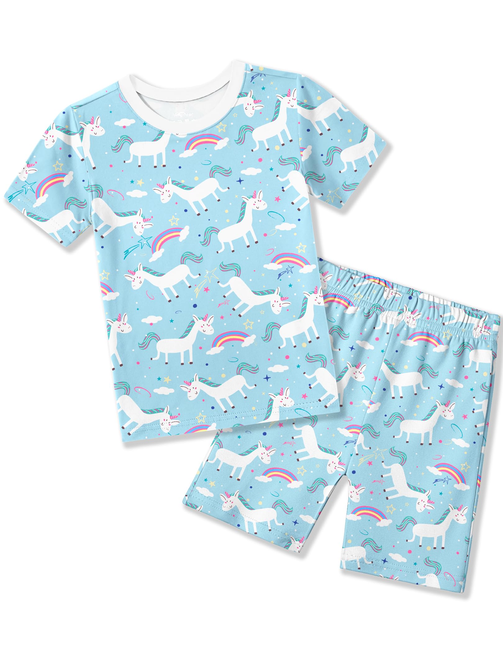 Arshiner Pajamas for Girls Summer Short Sleeve Sleepwear Kids Soft Cute Snug Fit Pjs Sets