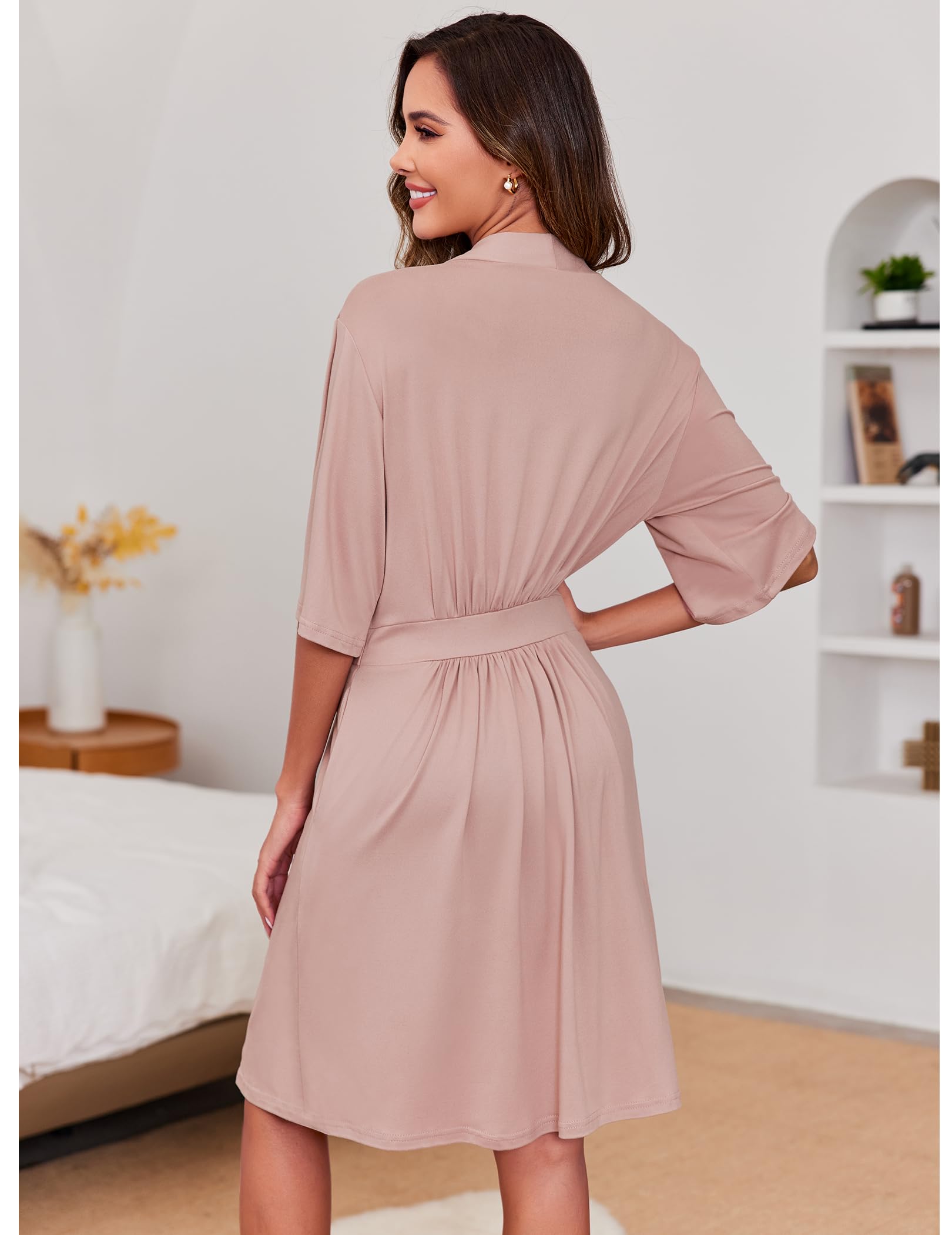 Ekouaer Short Robes for Women Lightweight Kimono Robes Knit Bathrobe Soft Sleepwear with Pockets S-XXL WEBE CLOTHING