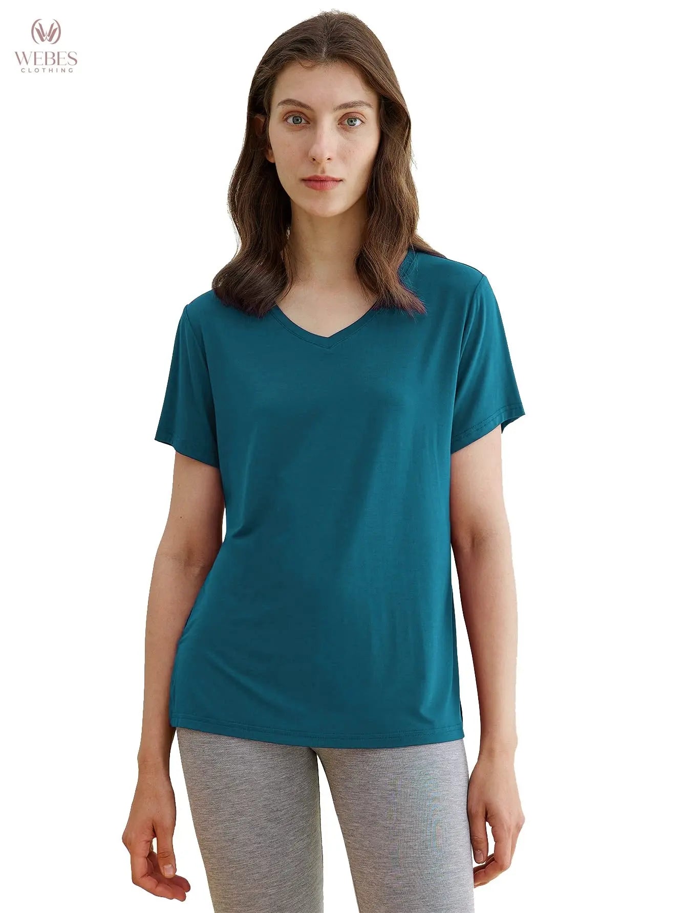 Latuza Women's Viscose Sleep T-Shirt V-Neck Pajamas Top