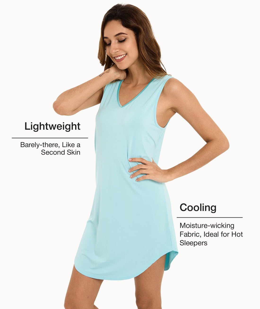 LazyCozy Bamboo Viscose Nightgowns for Women, Soft Sleeveless Night Shirts | V-Neck Tank Sleep Shirt, Short Night Dress Pajamas, Cooling, Moisture-Wicking Sleepwear for Hot Sleepers, Night Sweats WEBE CLOTHING