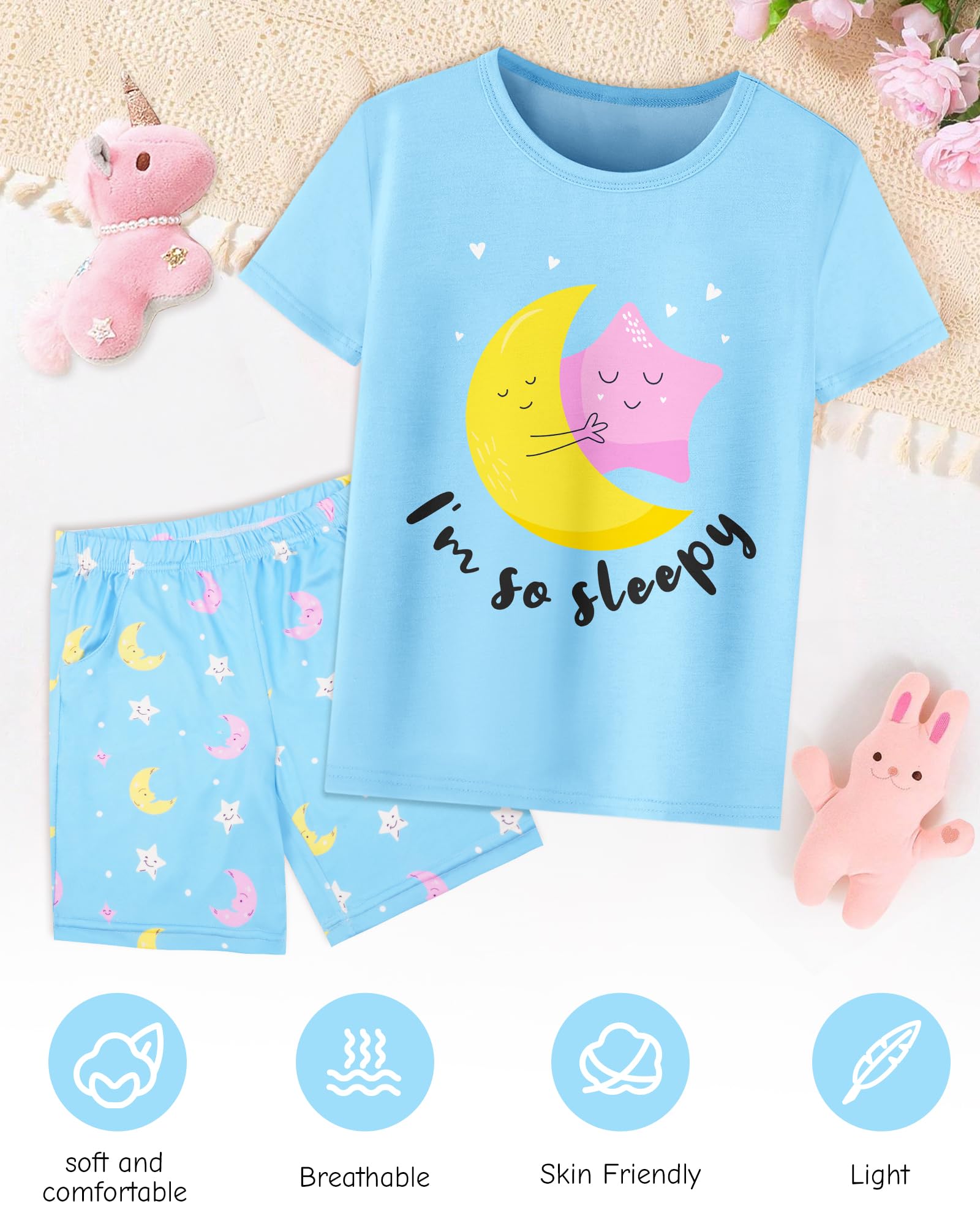 Sylfairy Girls Pajamas Short Sleeve Toddler Girls Summer Short Sets Sleepwear Clothes Kids Pajamas