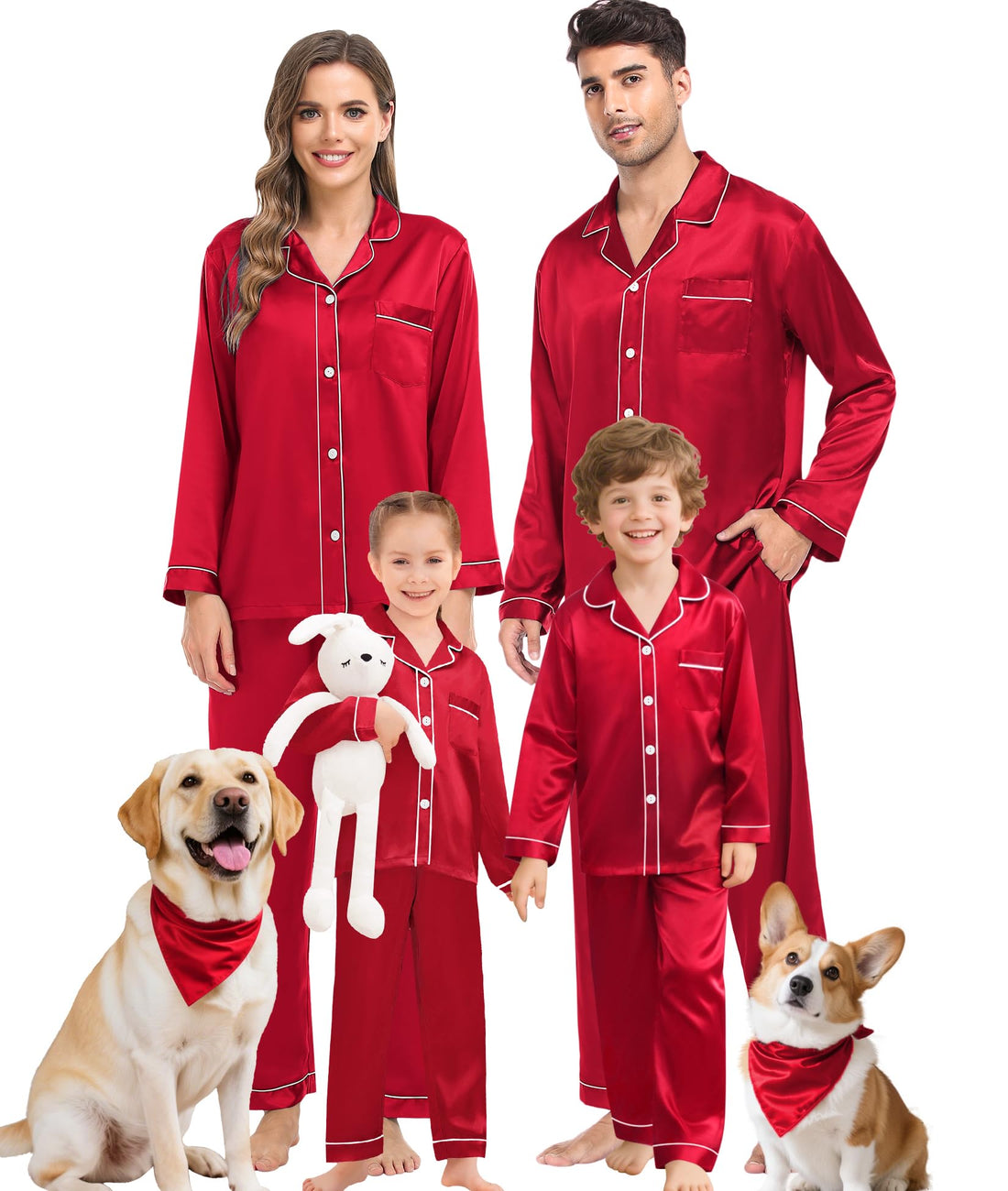 SWOMOG Family Matching Pajama Set Women/Men/Kids Satin Pajamas Long Sleeve Sleepwear Button Down Loungewear 2 Pcs Pj Set