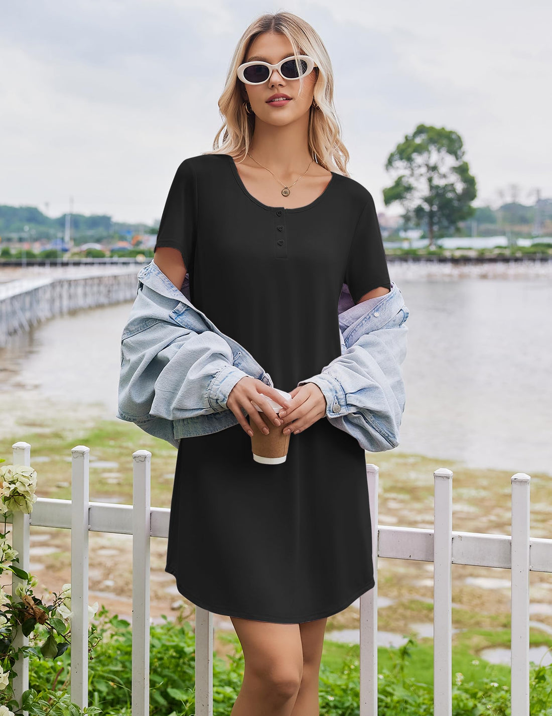Ekouaer Nightgowns for Women Bamboo Viscose Short Sleeve Soft Sleep Shirt WEBE CLOTHING