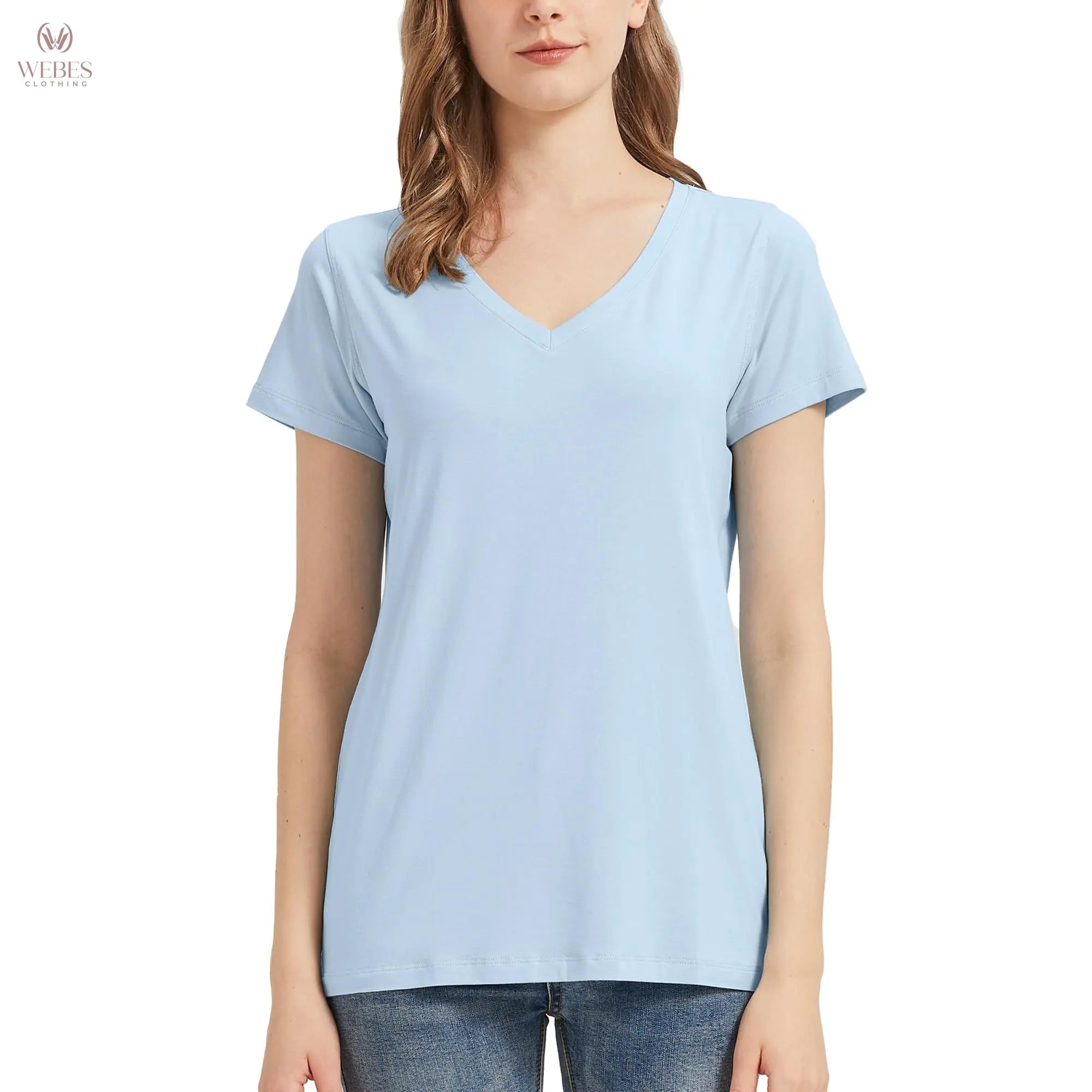 netdraw Women's Ultra-Soft Bamboo Viscose Cotton V-Neck Short Sleeve T-Shirt, Casual Summer Tops for Lounge Sleep Pajama