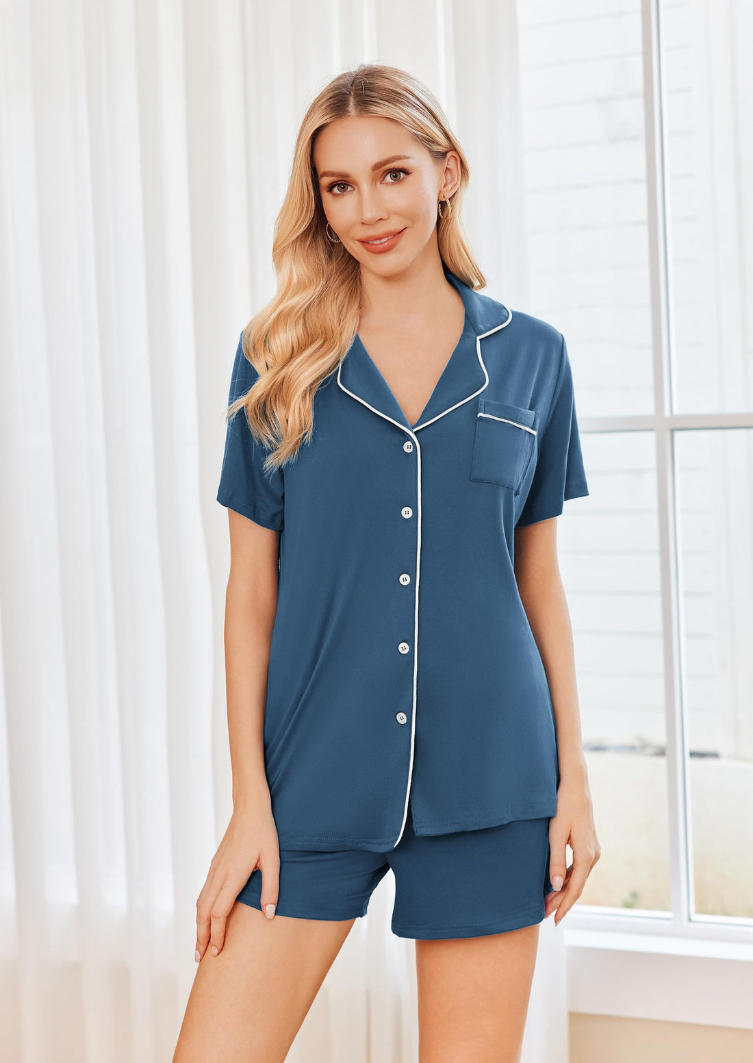 Ekouaer Womens Pajamas Set 2 Pack Button Down Summer Sleepwear Short Sleeve Comfy Pjs Loungewear Set
