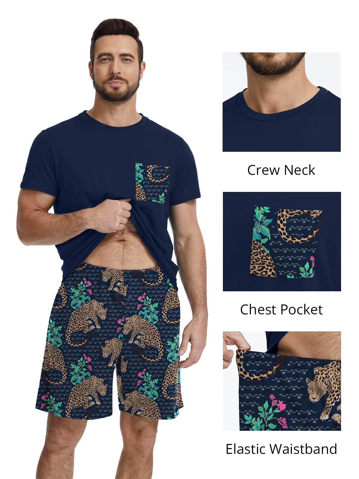 Feiersi Mens Pajama Set Sleepwear Pjs Lightweight Comfy Soft Short Sleeve Sleep Set With Pockets WEBE CLOTHING