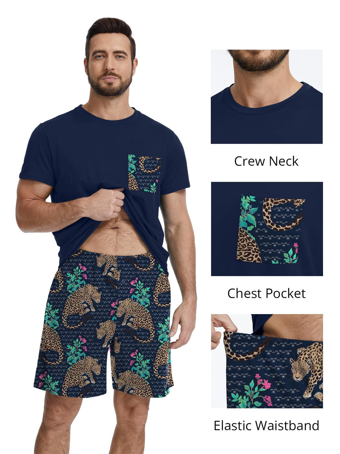 Feiersi Mens Pajama Set Sleepwear Pjs Lightweight Comfy Soft Short Sleeve Sleep Set With Pockets WEBE CLOTHING