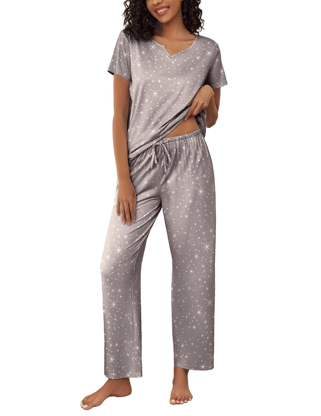 Ekouaer 2 Piece Womens Pajamas Short Sleeve Top and Long Pants Pjs Set Printed Sleepwear with Pocket WEBE CLOTHING