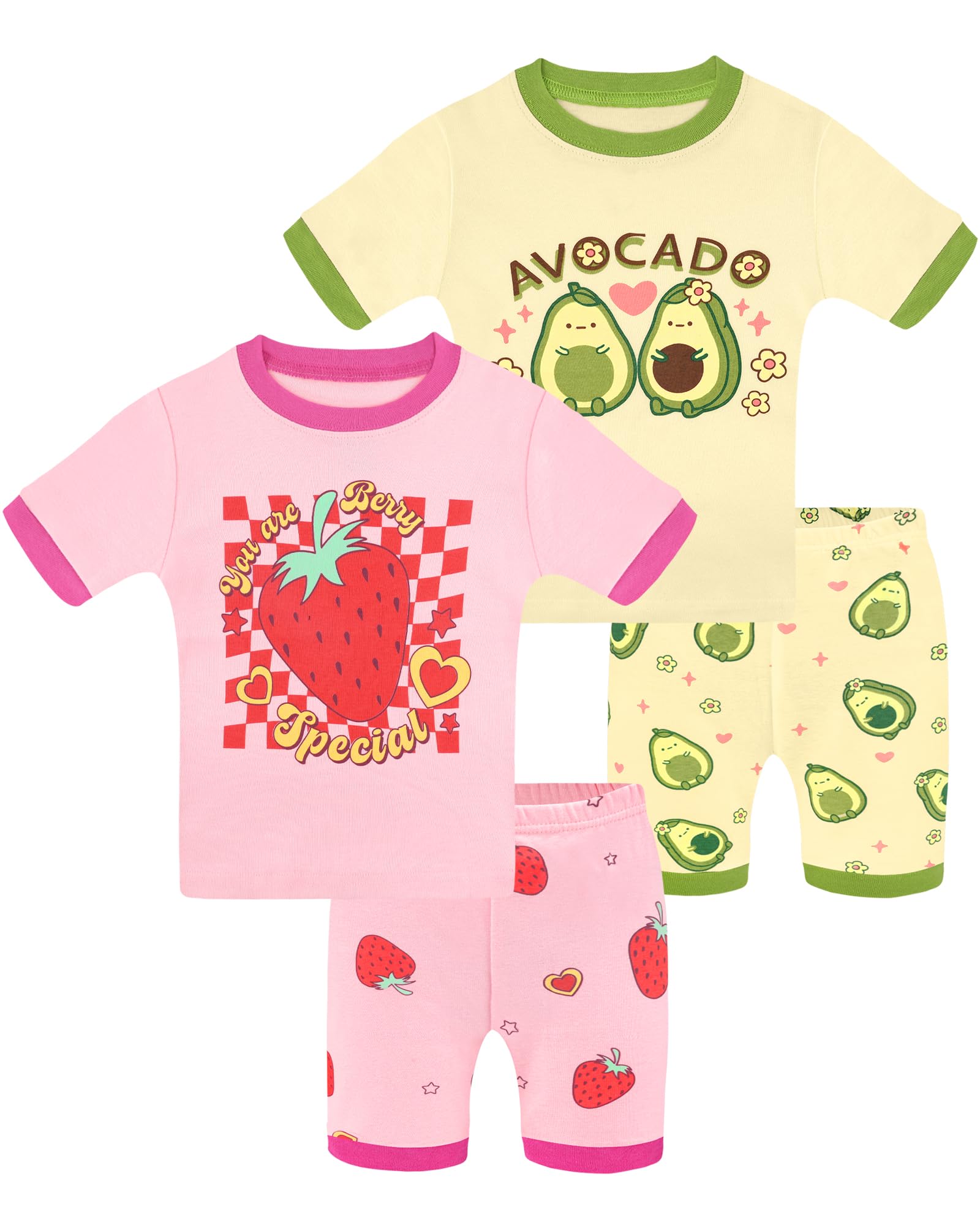DAUGHTER QUEEN Girls Summer Pajamas Set 4 Pieces 100% Cotton Sleepwear Size 18 Months-12 Years