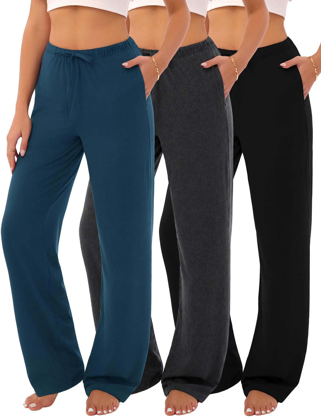 3-Pack Womens Pajama Pants with Drawstring, Soft Sleep & Lounge Pants