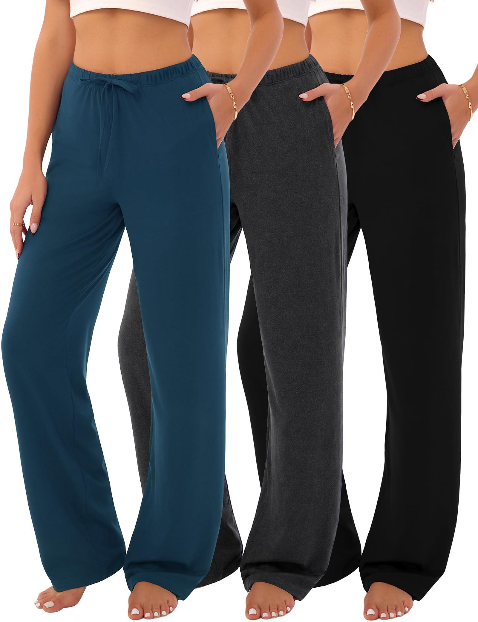 3-Pack Womens Pajama Pants with Drawstring, Soft Sleep & Lounge Pants