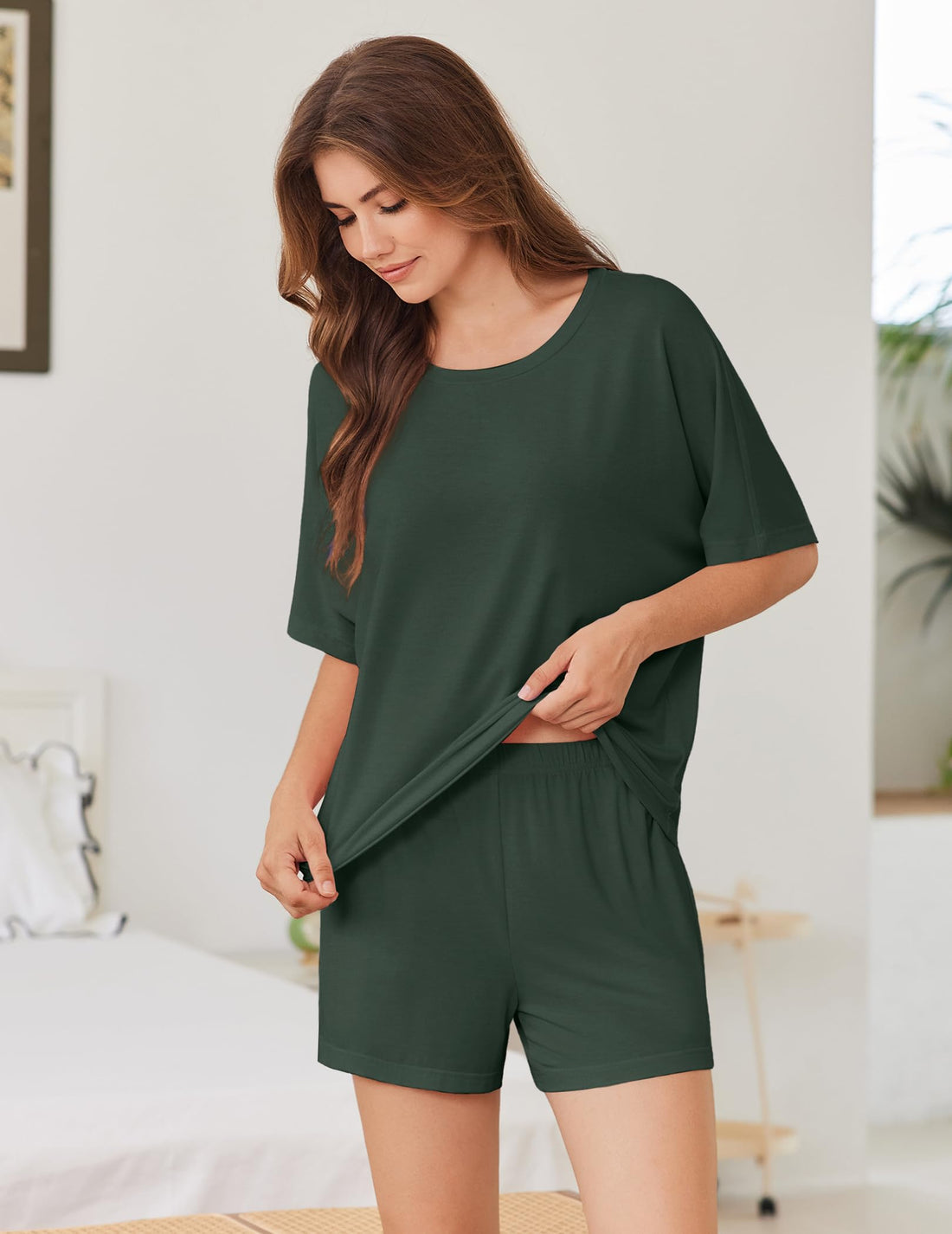 Ekouaer Pajama for Women Viscose from Bamboo 2 piece Lightweight Summer Pj Soft Short Sleeve Matching Lounge sets with Pocket