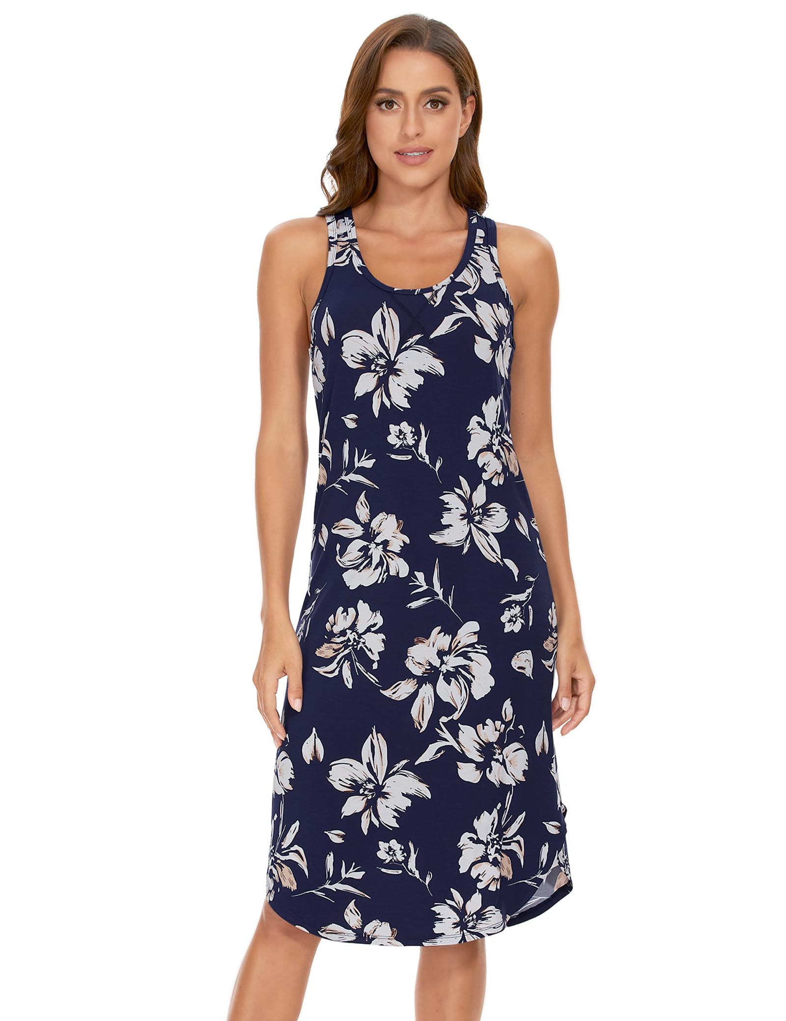 GYS Women's Bamboo Viscose Cooling Racerback Tank Nightgown | Moisture wicking, Breathable, Tagless, Sleeveless, Soft stretch, Racerback design, for hot flashes & summer sleep WEBE CLOTHING