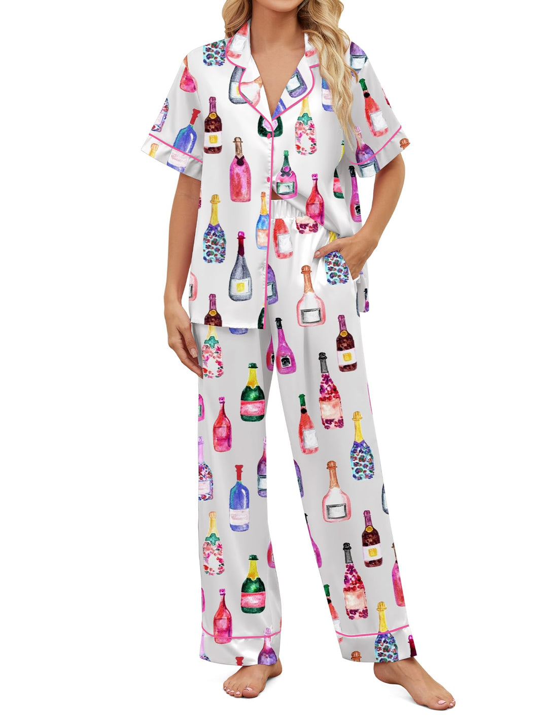 SHESHOW Satin Pajamas for Women Set Button Down Sleepwear Print Pjs Set 2 Piece Short Sleeve Long Loungewear Size XS-XXL WEBE CLOTHING