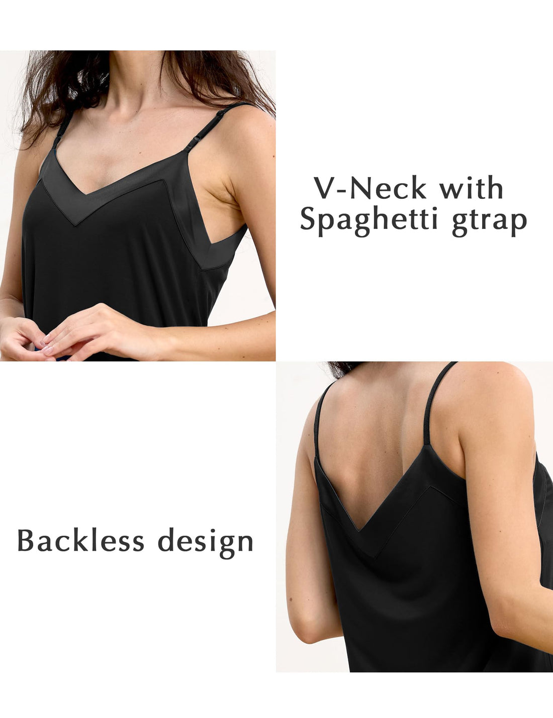 GYS Women's Bamboo Viscose Spaghetti Strap Nightgown, Satin V Neck Cooling | Moisture wicking, Breathable, Silky satin touch, Adjustable straps, Satin v-neck, Soft stretch, for hot flashes & sexy sleep WEBE CLOTHING