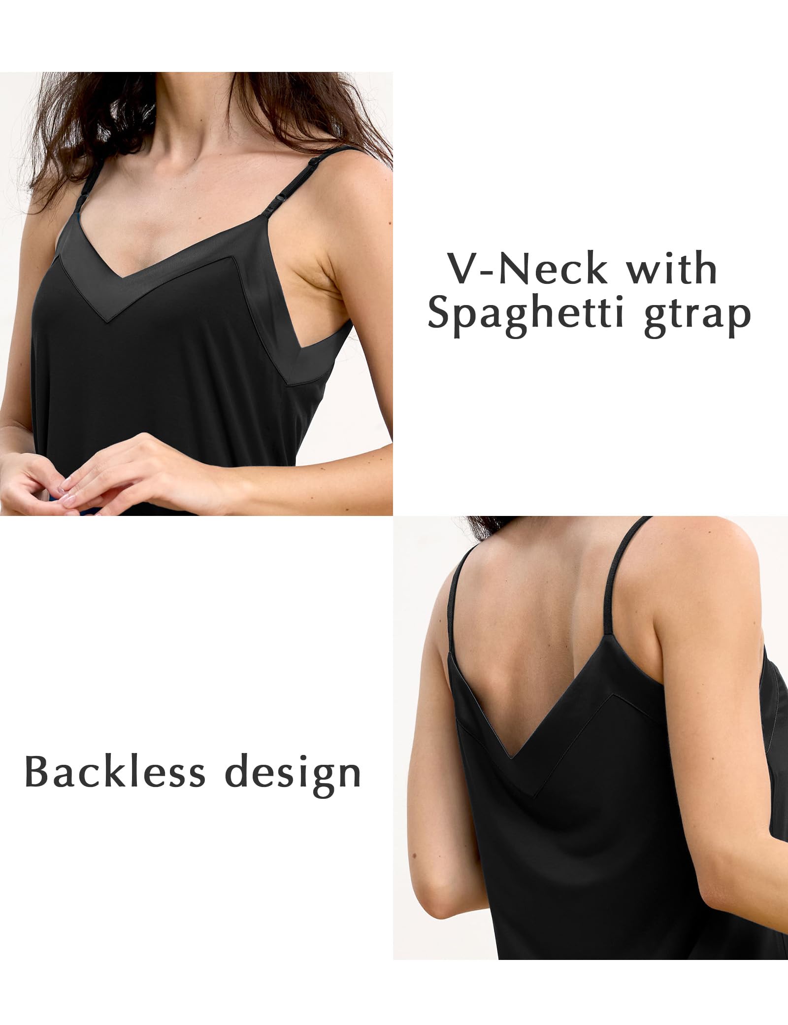GYS Women's Bamboo Viscose Spaghetti Strap Nightgown, Satin V Neck Cooling | Moisture wicking, Breathable, Silky satin touch, Adjustable straps, Satin v-neck, Soft stretch, for hot flashes & sexy sleep WEBE CLOTHING