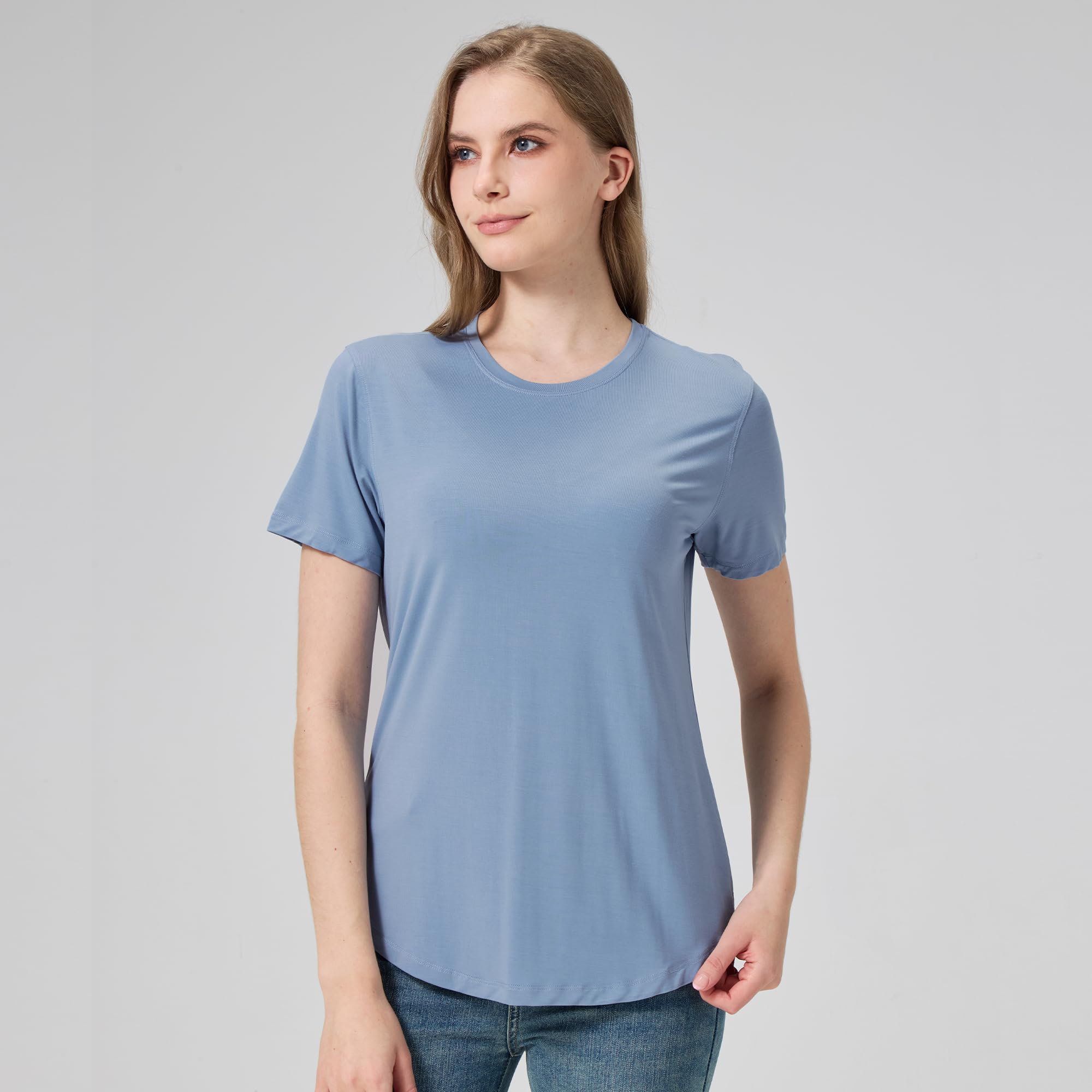 netdraw Women's Soft Bamboo Viscose T-Shirt, Curved Hem Crew Neck Short Sleeve Moisture Wicking Casual Sleep Pajama Tops