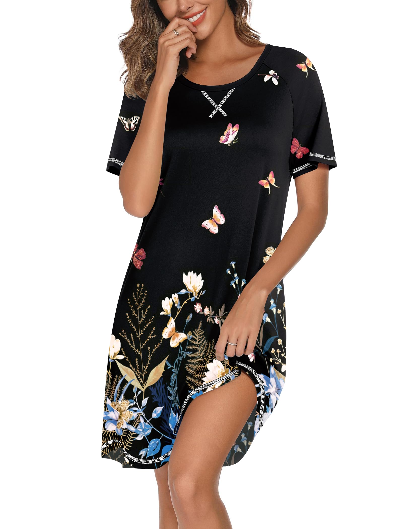 Ekouaer Nightgowns for Women Short Sleeve Sleep Shirts Crewneck Night Shirts Soft Sleepwear Caual T Shirt Sleep Dress