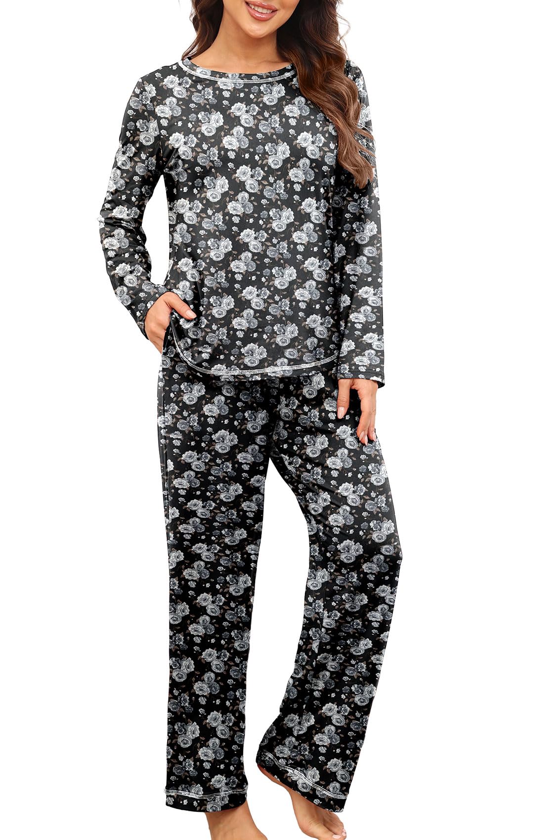 PrinStory Women's Pajama Set 2026 Lounge Sets Long Sleeve Sleepwear Soft 2 Piece Pjs with Pockets