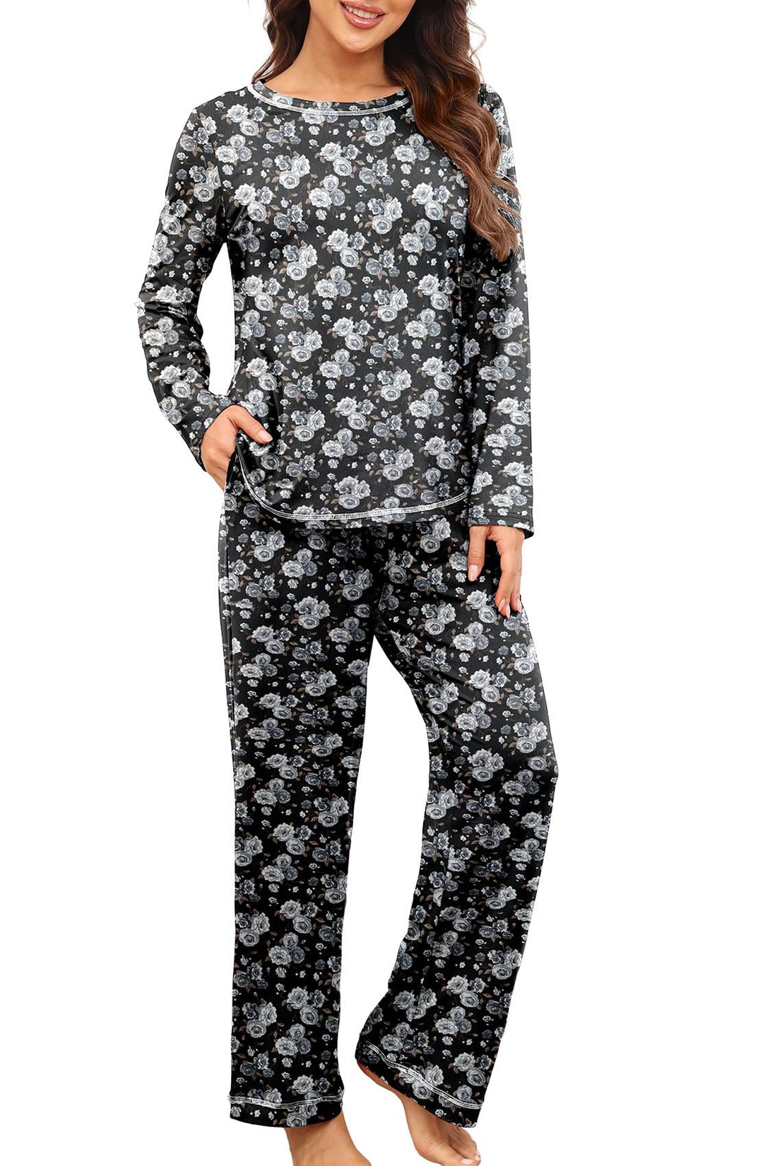 PrinStory Women's Pajama Set 2026 Lounge Sets Long Sleeve Sleepwear Soft 2 Piece Pjs with Pockets