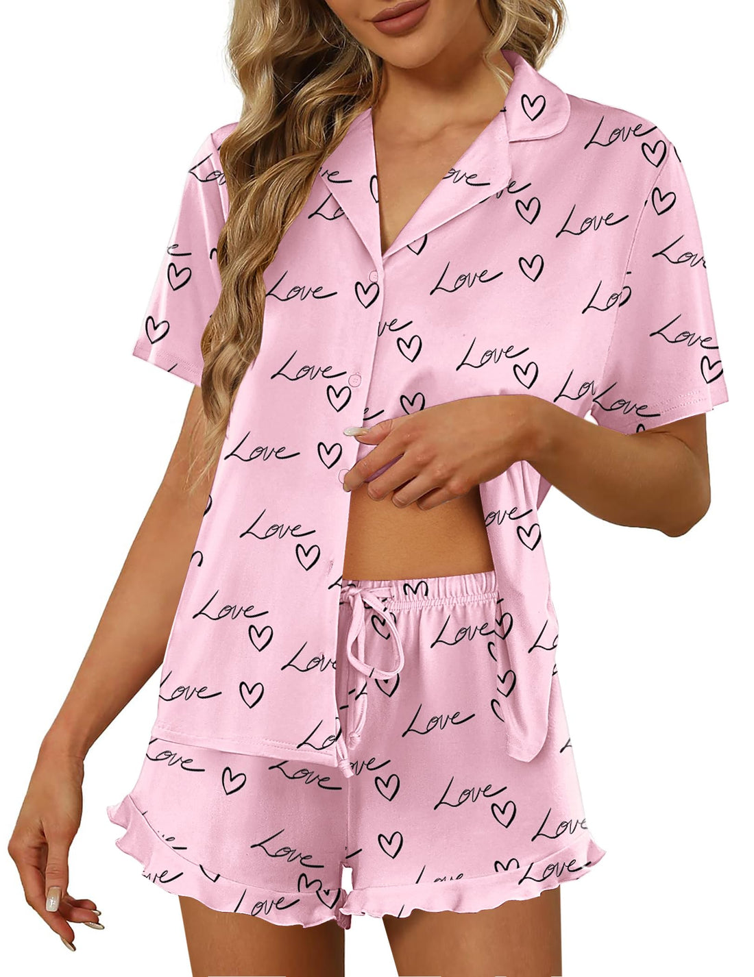 Ekouaer Pajamas Set for Women Short Sleeve Sleepwear Button Down Pjs Lounge Sets Soft Nightwear