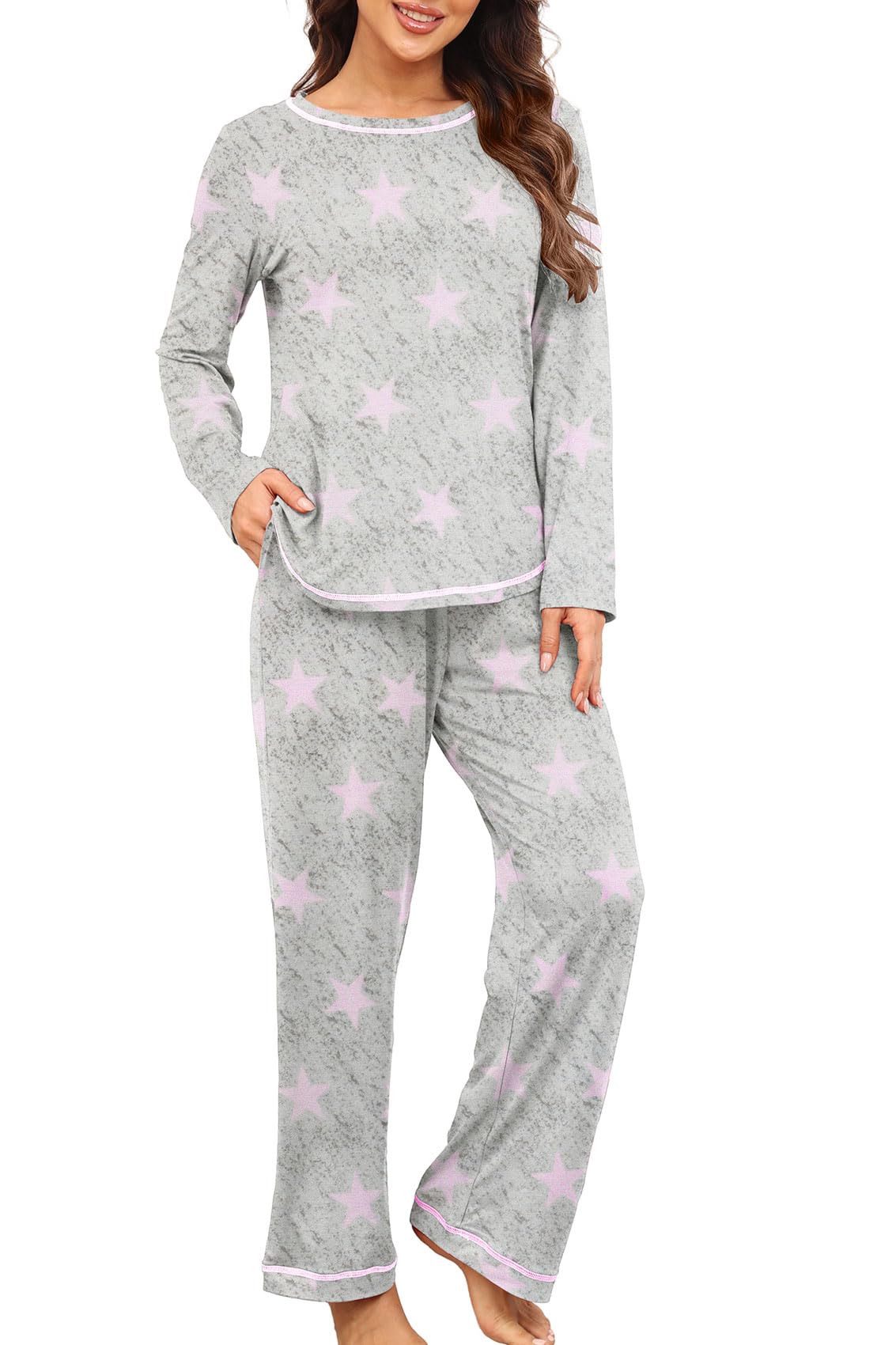 PrinStory Women's Pajama Set 2026 Lounge Sets Long Sleeve Sleepwear Soft 2 Piece Pjs with Pockets