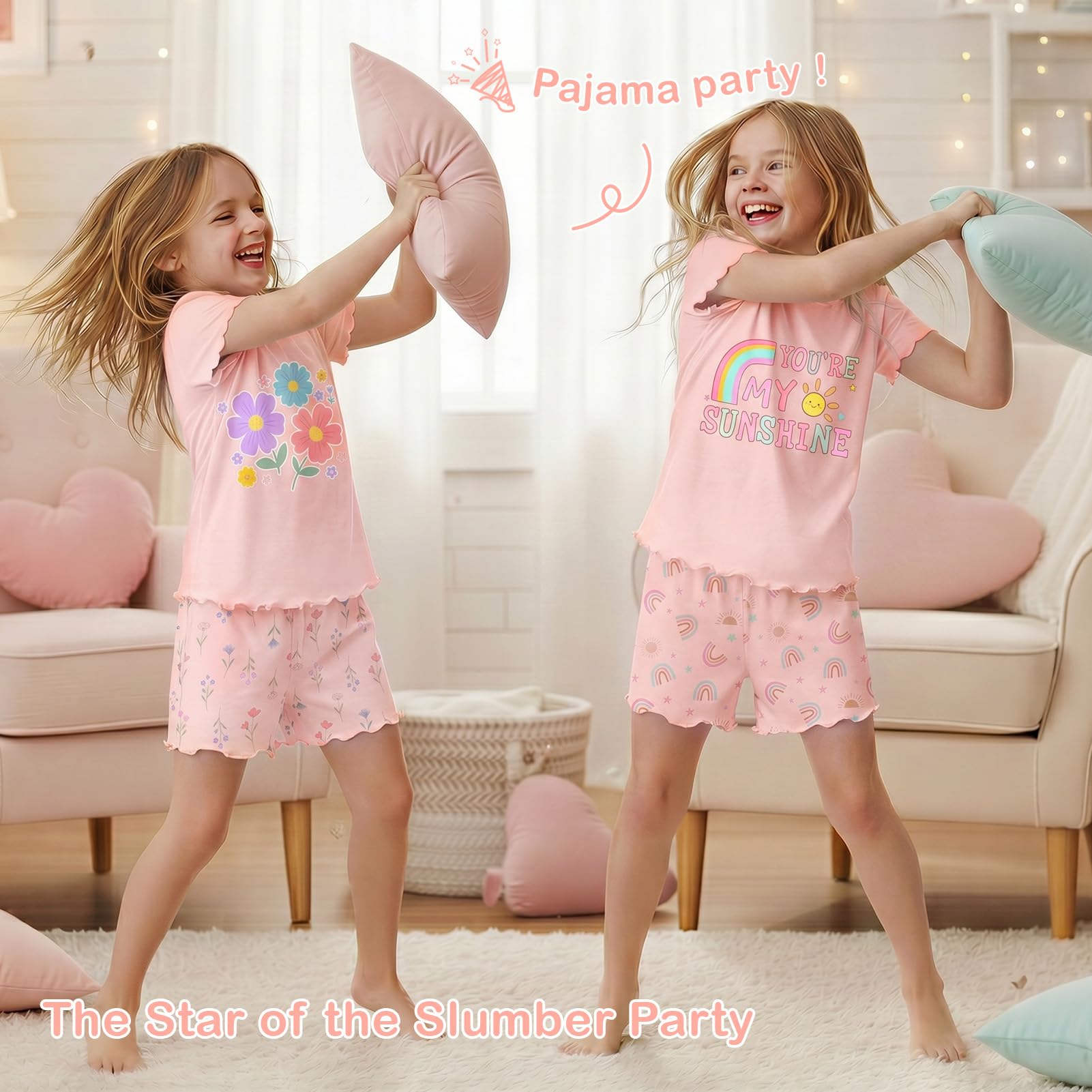 Play Tailor Girls Pajamas for Toddler Ruffled Kids Pajamas Set Short Sleeves Summer Pjs Sleepwear for Girl