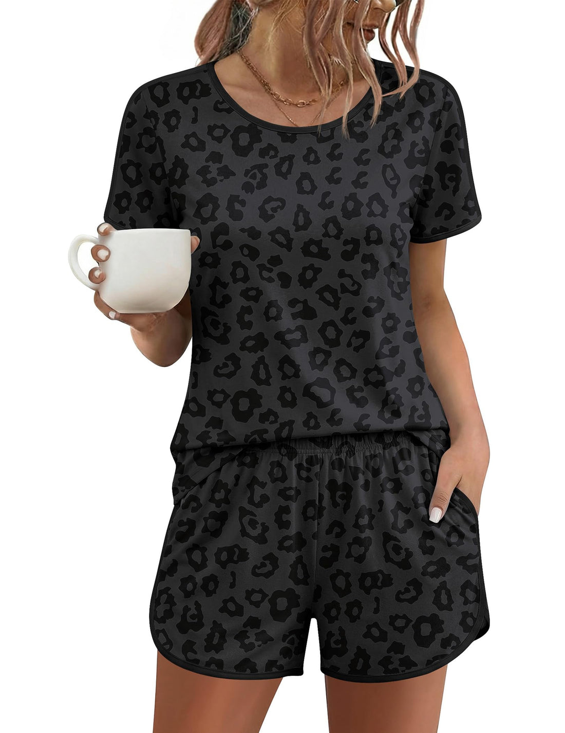 Ekouaer Womens Pajama Sets Short Sleeve Sleepwear Soft Pjs Sets Round Neck Summer 2 Piece Lounge Set with Pockets S-XXL