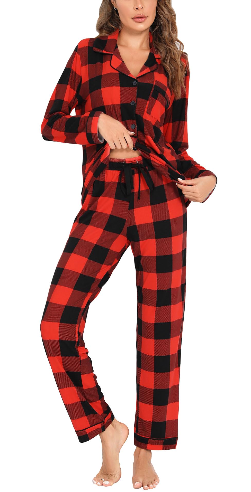 Samring Pajamas Women's Long Sleeve Sleepwear Button Down Pj Sets Soft Loungewear Pajama Set for Women S-XXL