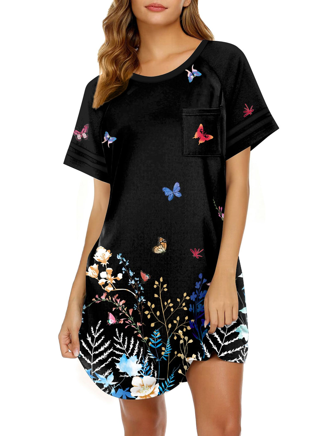 Ekouaer Nightgowns for Women Short Sleeve Sleepshirts Crew Neck Nightshirts Color Block Pajamas Dress Soft Sleepwear WEBE CLOTHING