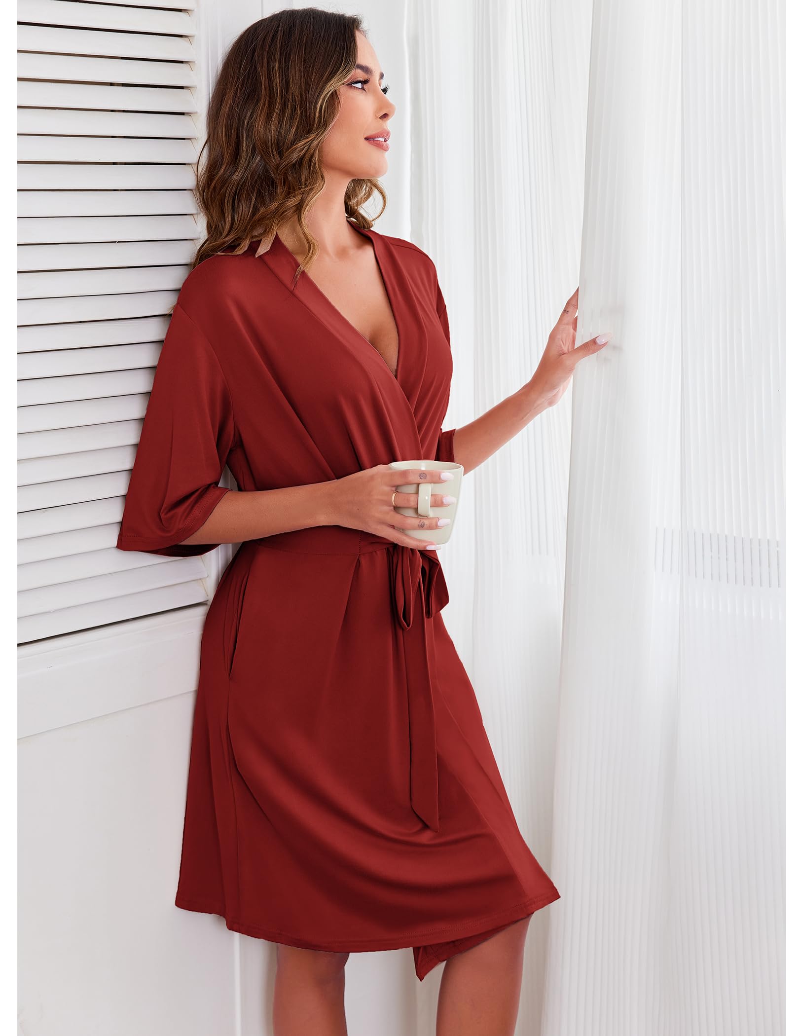 Ekouaer Short Robes for Women Lightweight Kimono Robes Knit Bathrobe Soft Sleepwear with Pockets S-XXL WEBE CLOTHING