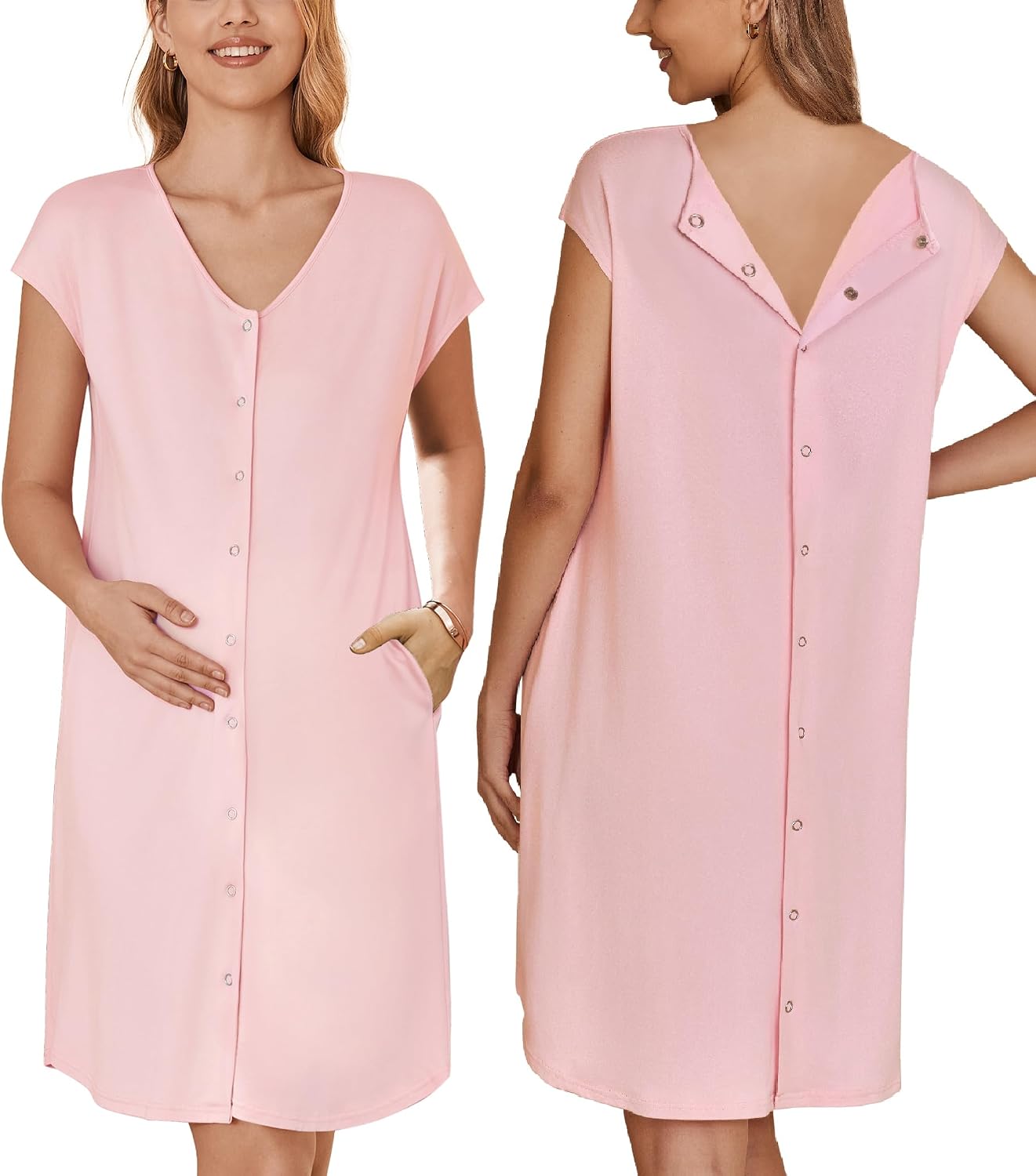 Ekouaer Labor and Delivery Gown for Hospital Birthing Gown Nursing Dress | Open Back Birthing Gown, Maternity Nursing Pajamas Dress Breastfeeding, Button C Section Postpartum Clothes