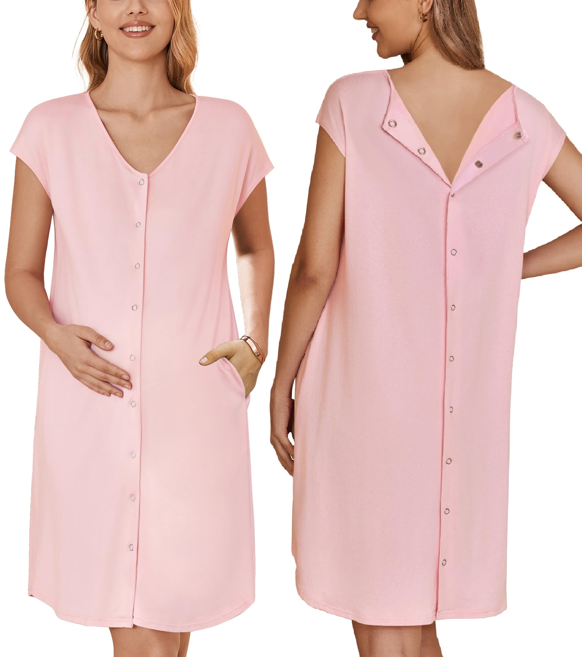Ekouaer Labor and Delivery Gown for Hospital Birthing Gown Nursing Dress | Open Back Birthing Gown, Maternity Nursing Pajamas Dress Breastfeeding, Button C Section Postpartum Clothes