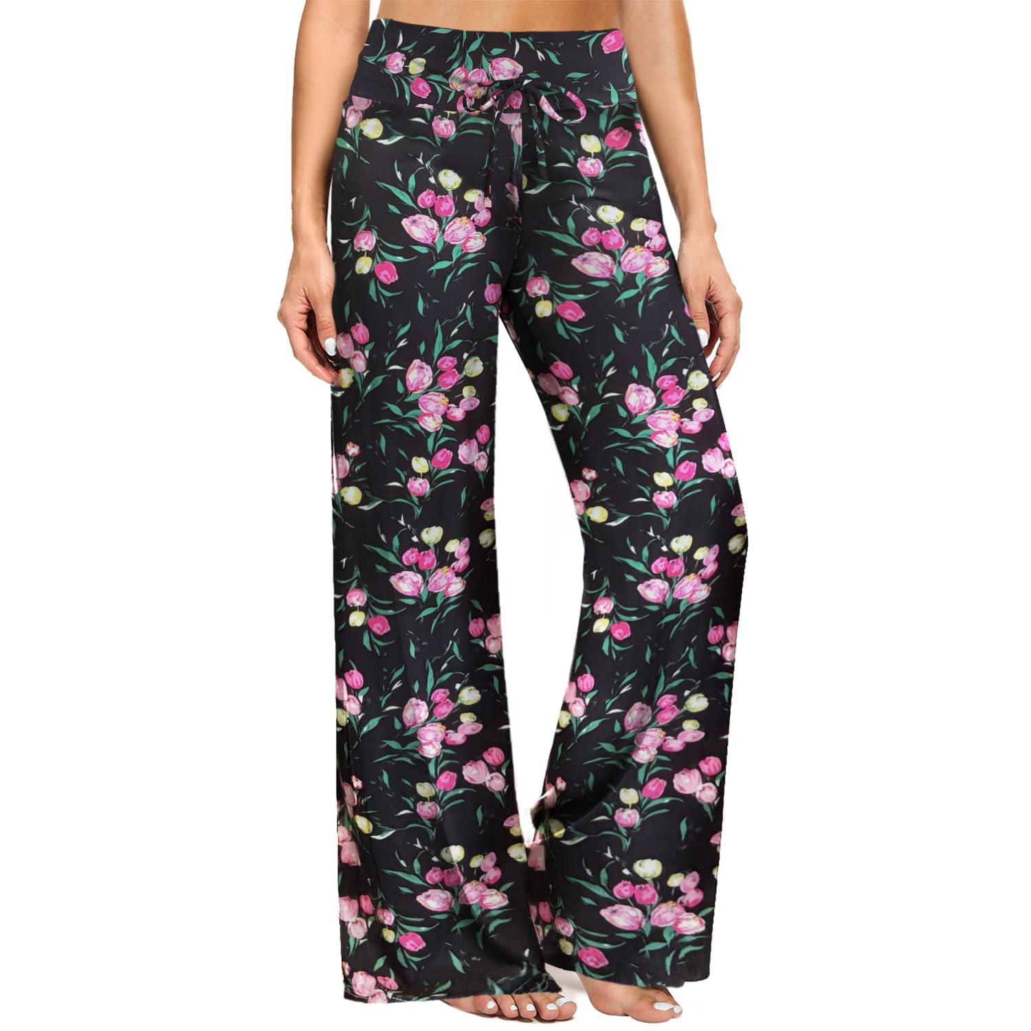ZOOSIXX Soft Black Pajama Pants for Women, Wide Leg Pants Woman Flowy Comfy Casual Lounge Yoga Capri Pants 22”/ 30”