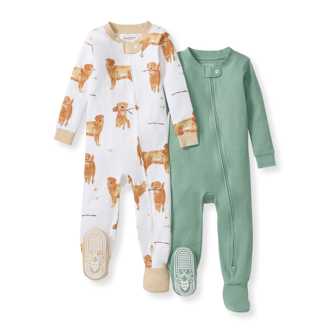 Burt's Bees Baby Organic Cotton Footed Pajamas for Boys, Zipper PJ Sleeper, Snug Fit Sleepwear with Non-Slip Bee Grips