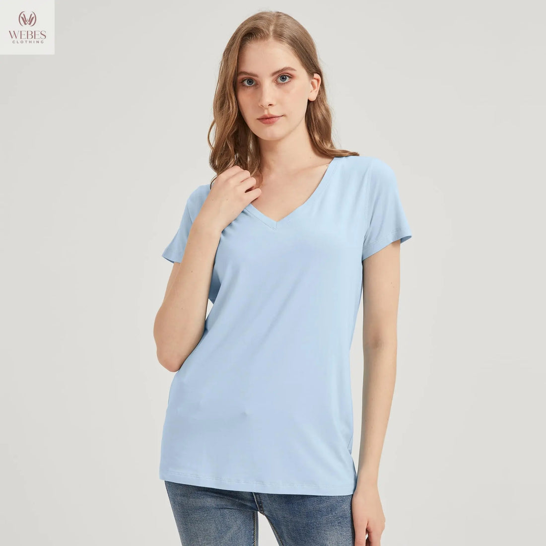netdraw Women's Ultra-Soft Bamboo Viscose Cotton V-Neck Short Sleeve T-Shirt, Casual Summer Tops for Lounge Sleep Pajama