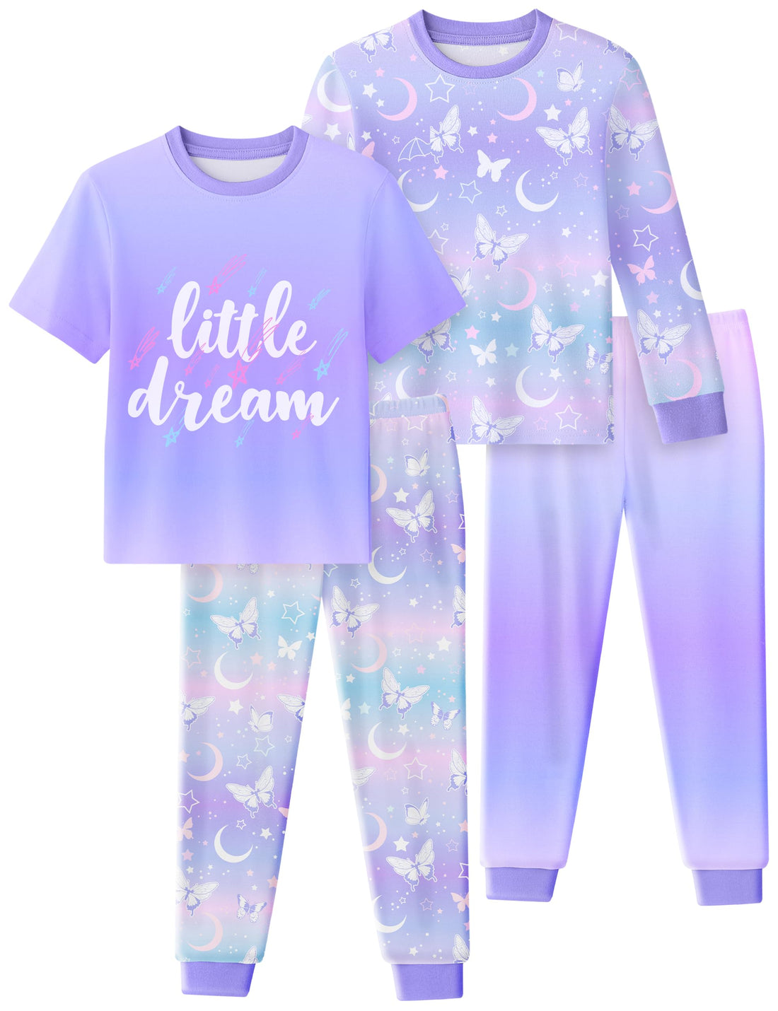 Yoofoss Toddler Pajamas 100% Organic Cotton Girls Boys Pajamas for Kids 4 Piece Snug Fit Long & Short Sleeves Pjs Set