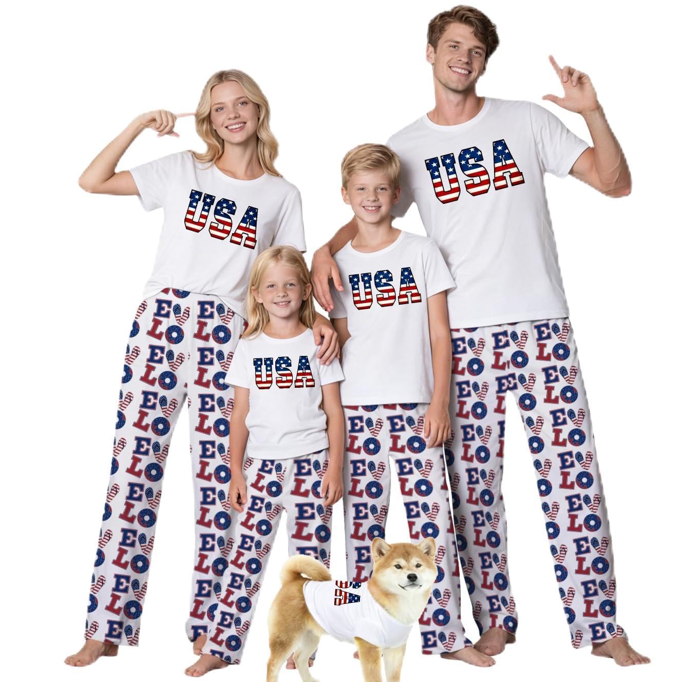 MI X TEE 250th Anniversary American Flag Matching Family Pajamas, 4th of July Shirts Pjs Set, Patriotic Sleepwear for Couples