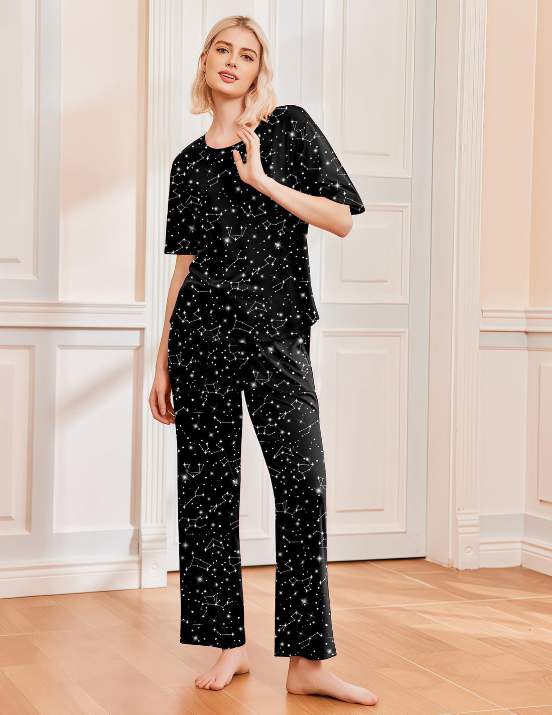 Ekouaer 2 Pack Womens Pajama Sets Short Sleeve Tops and Long Pants Casual Comfy Pjs Lounge Set with Pockets,S-XXL