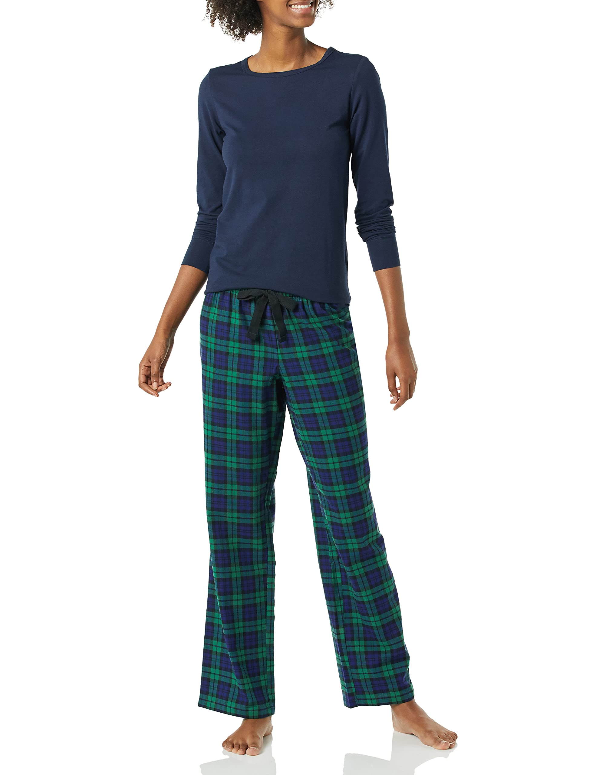 Amazon Essentials Women's Lightweight Flannel Pajama Pant and Long-Sleeve T-Shirt Sleep Set