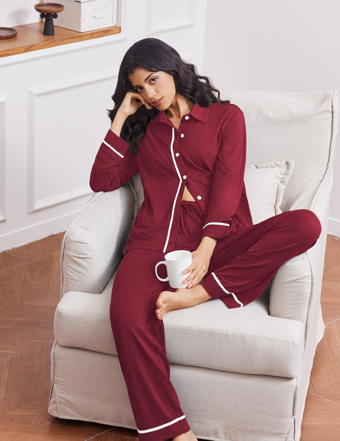 Ekouaer Womens Pajama Sets Long Sleeve Sleepwear Soft Button Down Pjs 2 Piece Loungewear witn Pants S-XXL