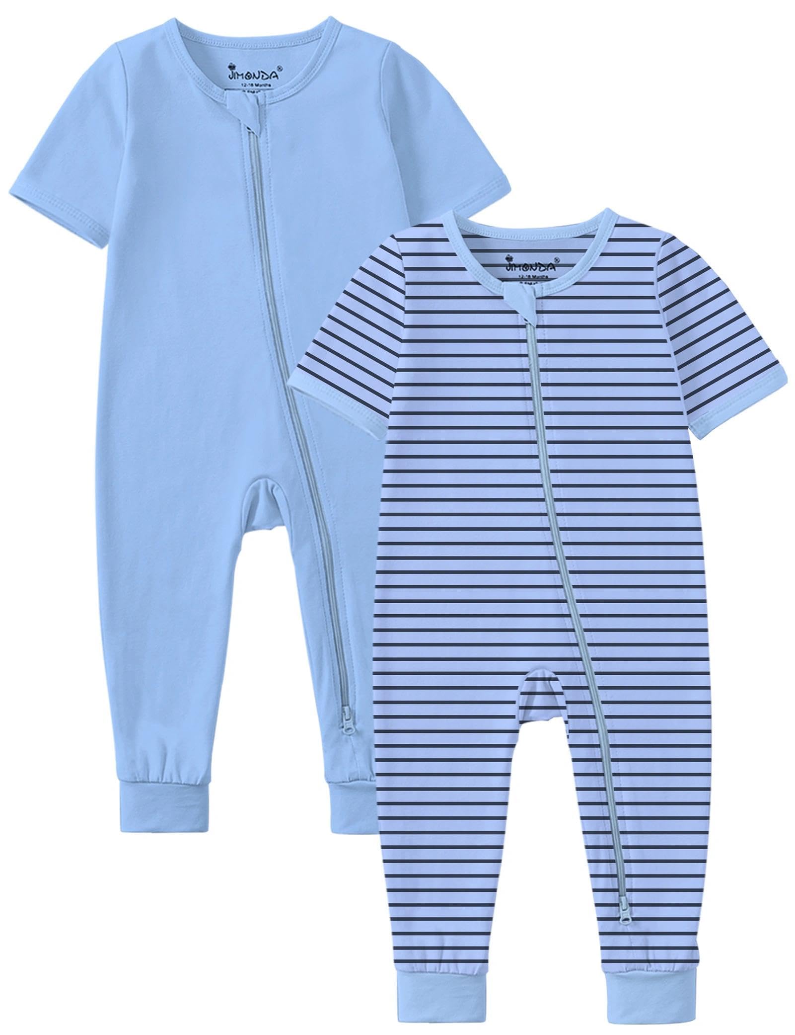 Jimonda Baby Romper 2 Pack Short Sleeve Pajamas Footless Sleepers Baby Boys Girls 2 Way Zipper Pjs Sleep and Play Clothes